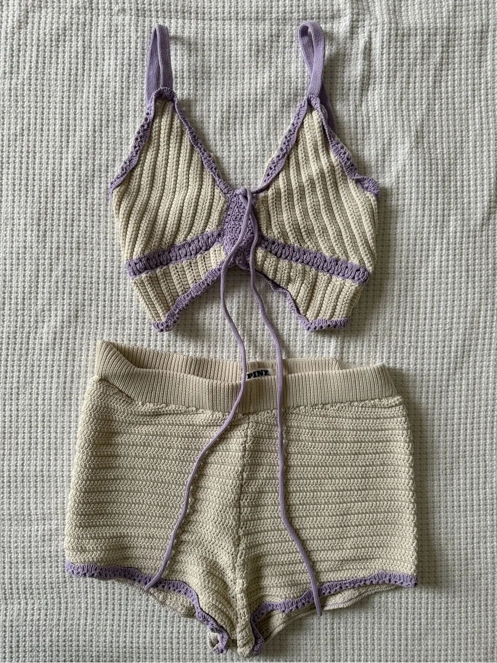 Cream & Lavender Crochet Swim Cover Up Set